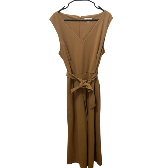 Calvin Klein Tan Wide-Leg Jumpsuit with Tie Waist Size 16 - Picture 2 of 6
